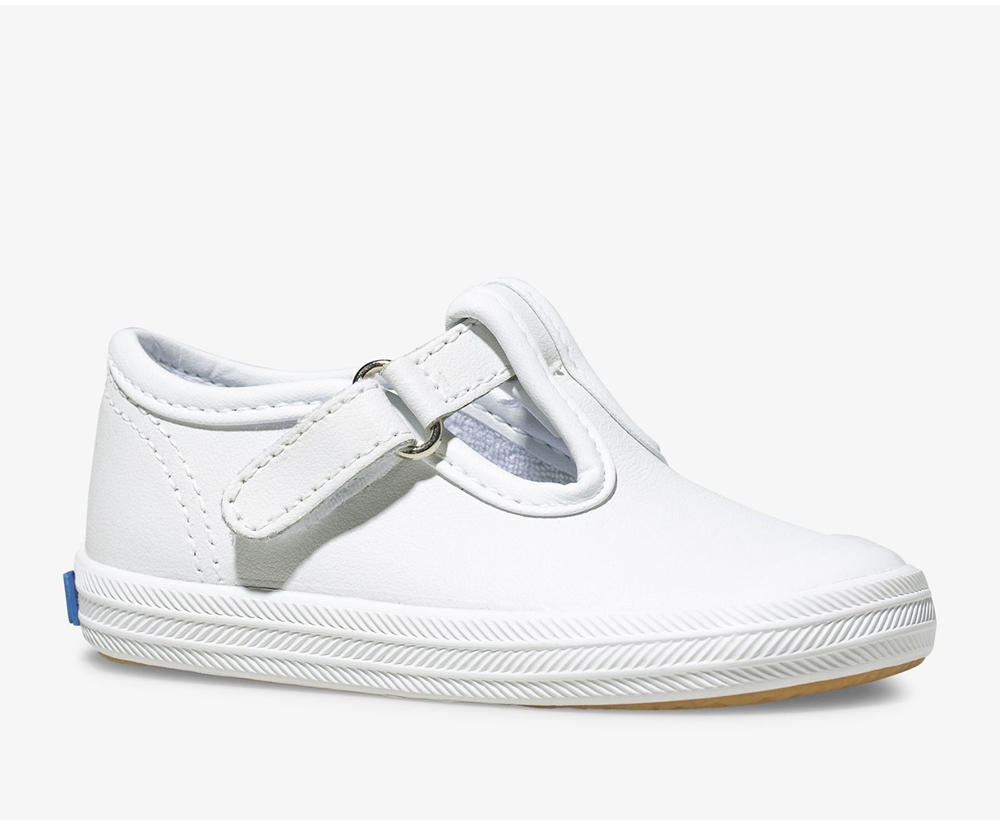 Kids Keds Slip Ons - Champion Toe Cap T-Strap - White - 9350-KGIRZ